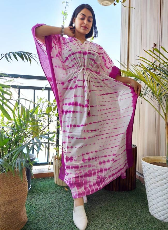 Cotton Pink Party Wear Digital Printed Kaftan